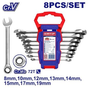 Llave combinada c/criquet 8PCS 8-19MM ECSS10802 EMTOP