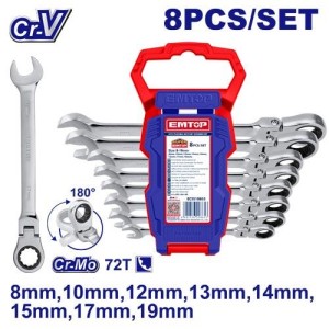 Llave combinada c/movil 8PCS 8-19MM ECSS10803 EMTOP