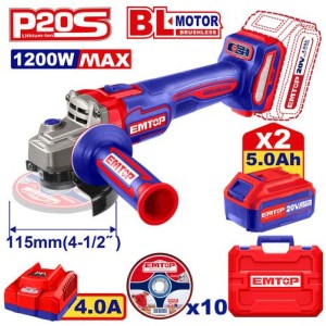 Amoladora ANG.115MM bl 20V c/bat 2X5AH 1200W ELAG2211532 EMTOP