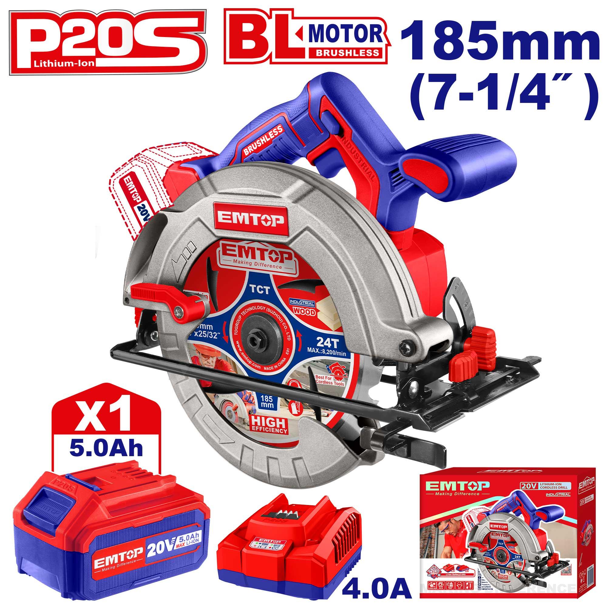 Sierra circular c/bat 20V 1X5AH ELCS18513 EMTOP - Imagen 2