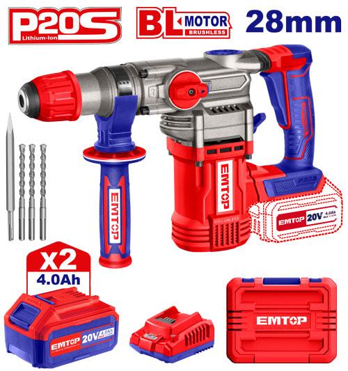 Rotopercutor 20V C/BAT.ELRH202882 EMTOP - Imagen 2