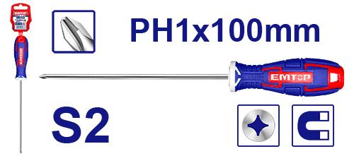 Destornillador phillips PH1X100MM ESDRPH1402 EMTOP