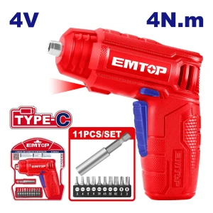 Atornillador 4V 1/4" set 11PCS ECSR0404 EMTOP