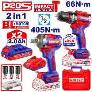Kit combo 2PCS taladro 66NM + llave IMP.405NM ECKL20286 EMTOP