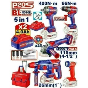Kit combo 20V 5PCS ECKL2059 ator.amol.lint.roto.llave IMP.C/2 bt 4AH EMTOP