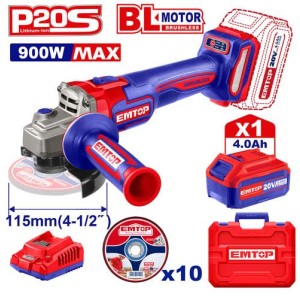 Amoladora ANG.115MM bl 20V c/bat 1X4AH ELAG211541 EMTOP
