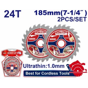 Hoja sierra circ. 185MM 71/4 x 24T 2UNID ult.fina 1MM ETCT1853 EMTOP